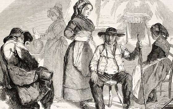 Dessin de personnes en costumes en Auvergne
